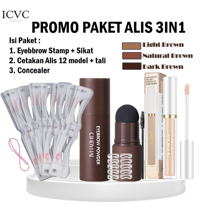 Jual (3in1) Paket Eyebrow Powder 3in1 Bundling Cetakan Alis Tali ...