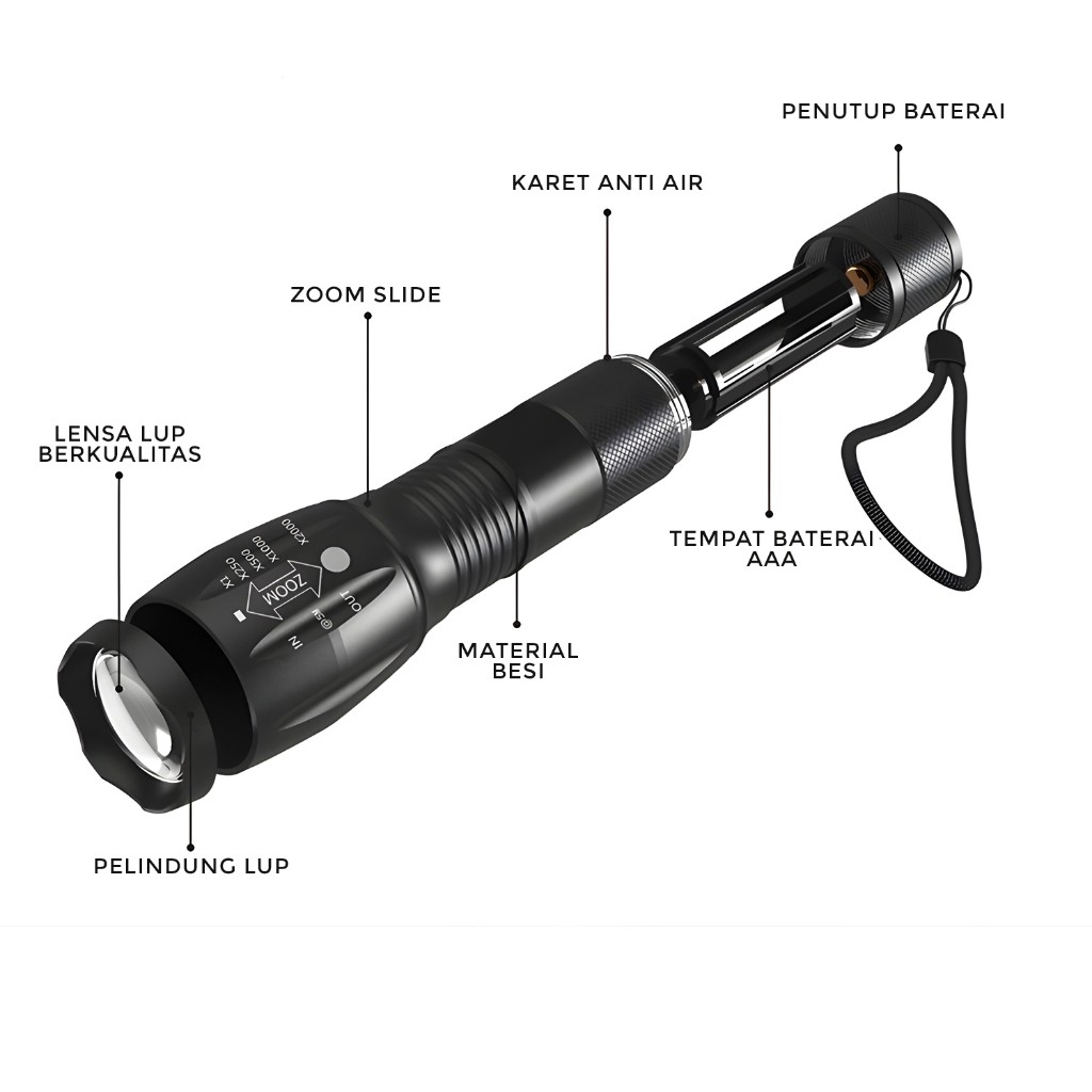 Jual Senter Aluminium Zoom LED Super Terang Waterproof Free Box T669 ...