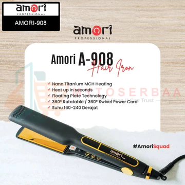 AMORI 908 Catokan Rambut Plat Lebar (Wide Plate) Dengan Nano Titanium Ceramic MCH Heater MY