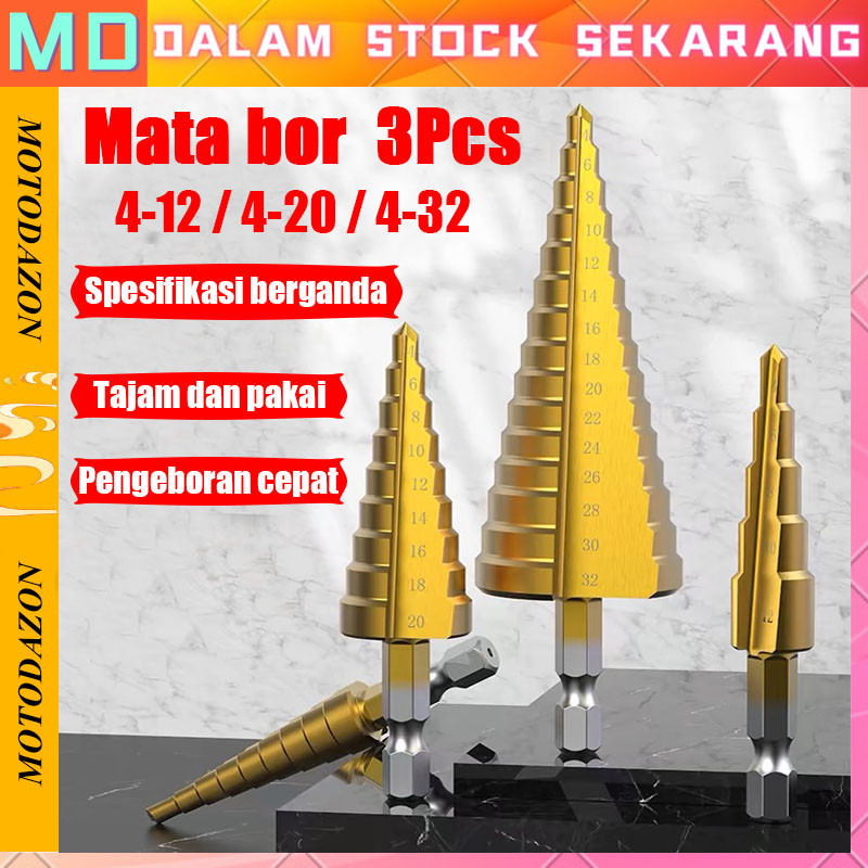 Jual 【Stok Tersedia】3Pcs set Mata Bor Step Drill Bit Saw Drill Bit Set ...