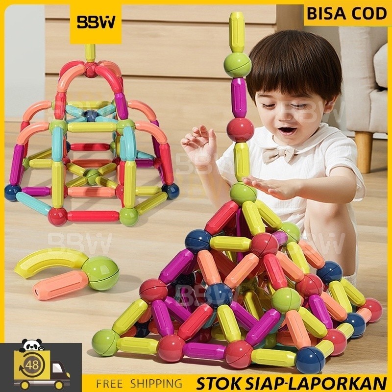 Jual BBW Mainan Magnetic Sticks 25 36 42 64 90 Pcs Magnet Stick & Ball ...