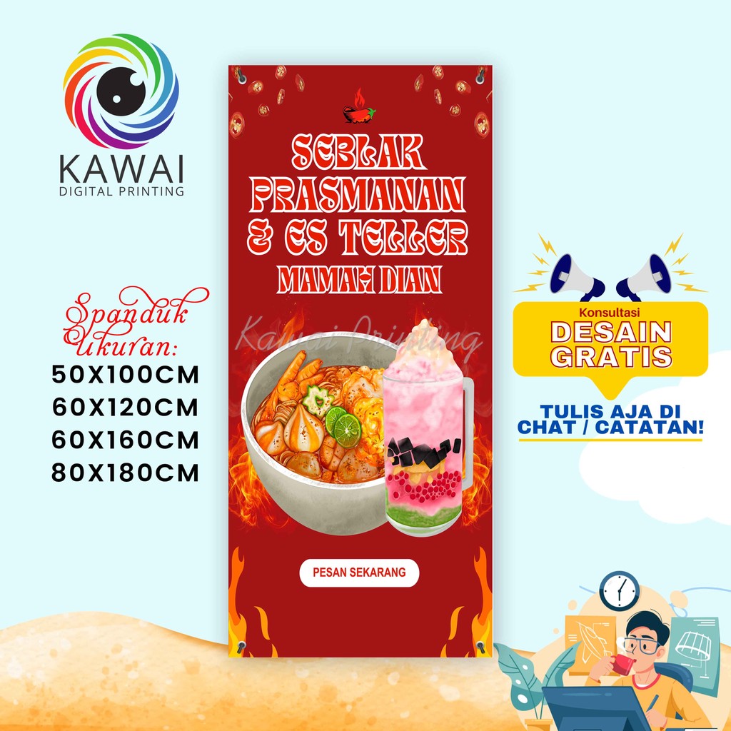 Jual Spanduk Banner MMT Desain Seblak Perasmanan Dan Es Teler Segar ...