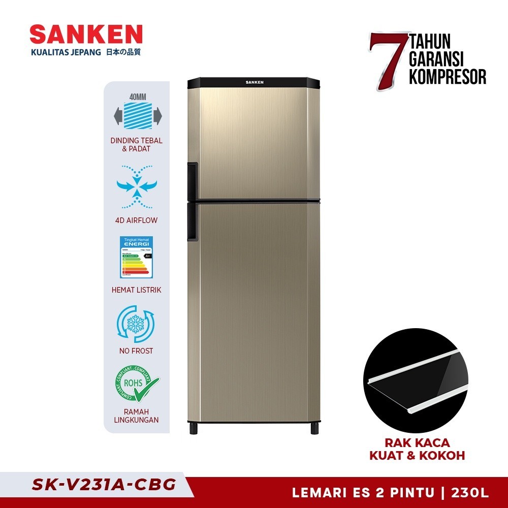 Jual Sanken Kulkas 2 Pintu SK-V231A-CB Gold | Shopee Indonesia