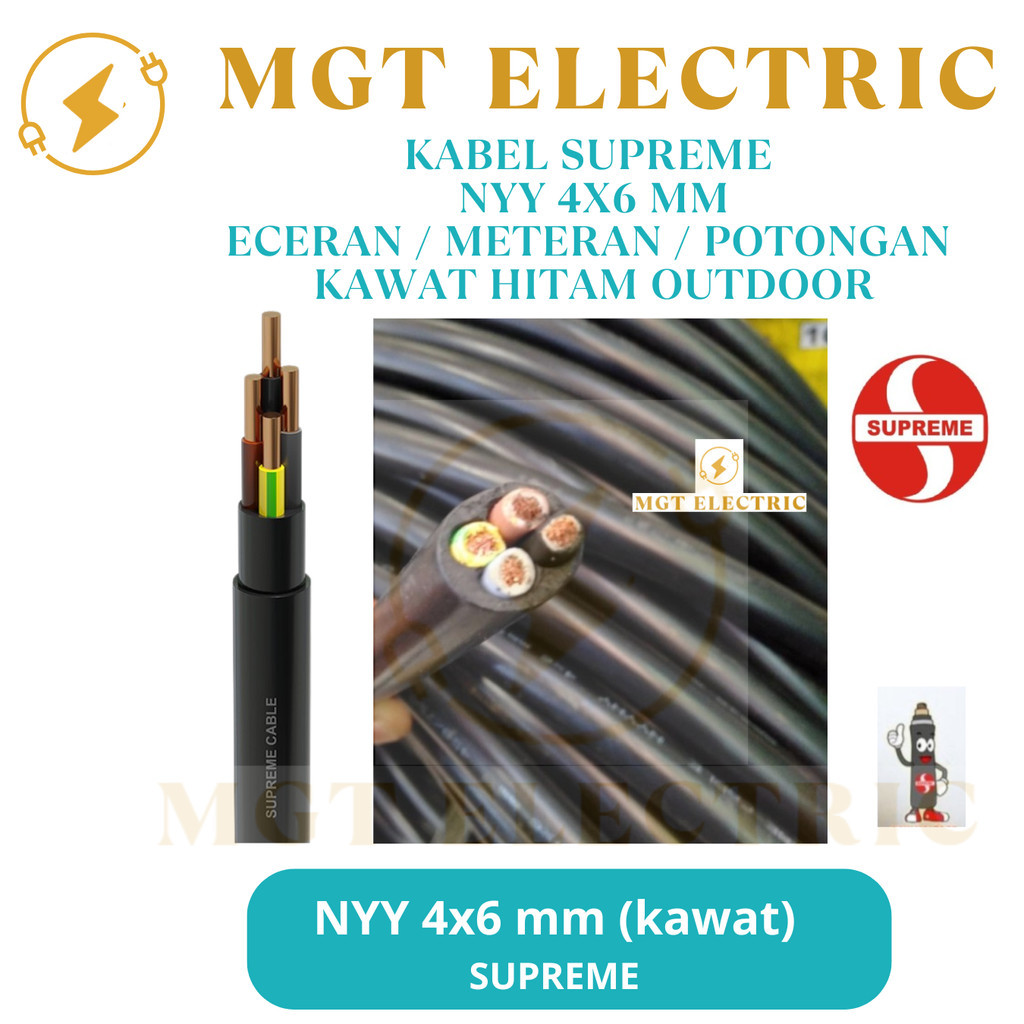 Jual Kabel Nyy 4x6 Mm 4 X 6mm Supreme Kawat Hitam Eceran Meteran