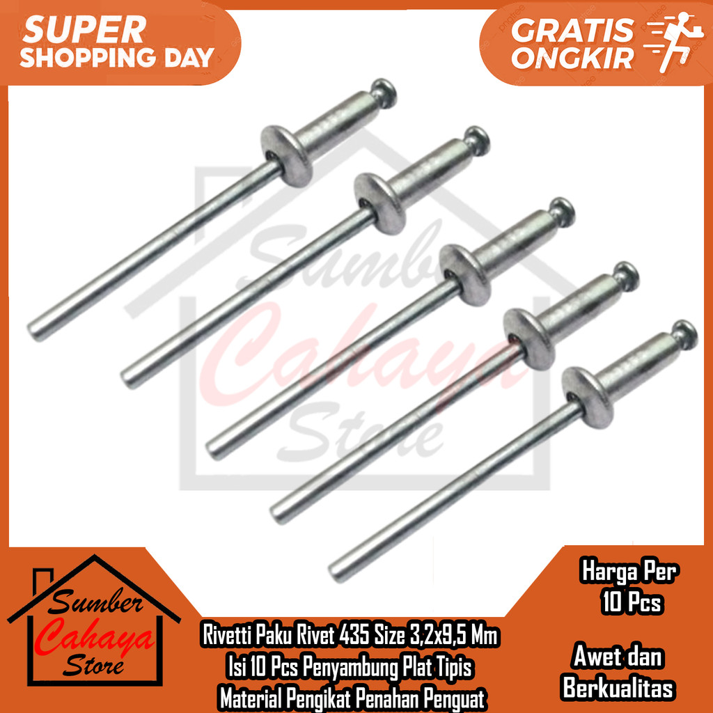 Jual Rivetti Paku Rivet 435 Size 3,2x9,5 Mm Isi 10 Pcs Penyambung Plat ...