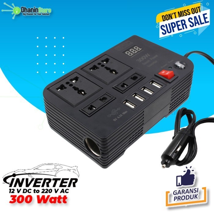 Jual Power Inverter Mobil 12V DC ke AC 220V 50Hz 300 Watt 4 Port USB ...