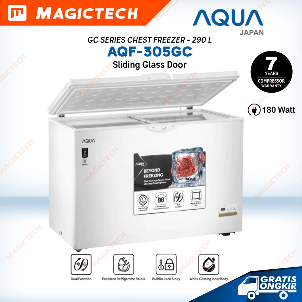 Jual CHEST FREEZER PETI AQUA AQF-305GC Pintu Kaca Sliding 290L / 300L ...