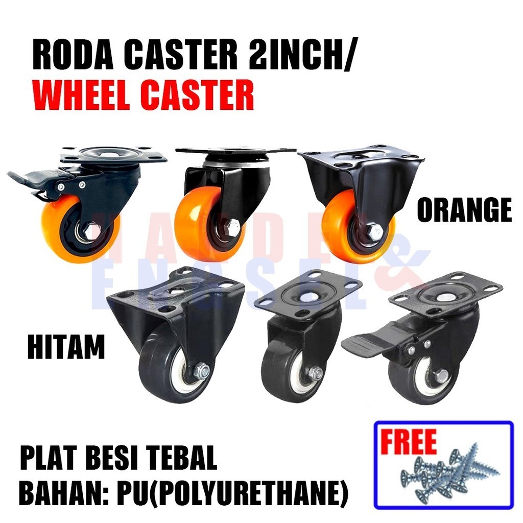 Jual Roda 2 Inch PU Kastor/ Castor/Caster Warna Orange dan Hitam TEBAL ...