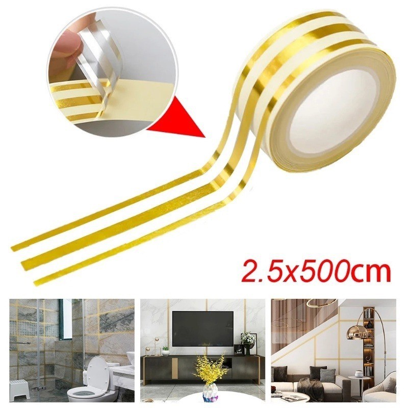 Jual 500CM Gulungan Sticker Gold / Gold Selotip Masking Tape /Gold ...