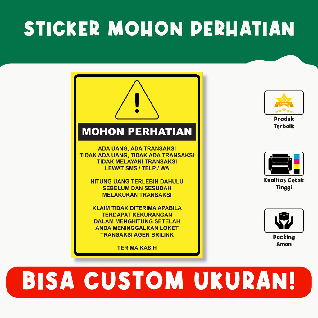 Jual Sticker Mohon Perhatian – Pengingat Prosedur Transaksi, Bisa ...