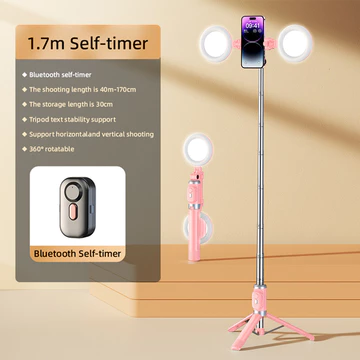 Goojodoq Selfie Stick Live Tripod Bluetooth Selfie 1.7m Stainless Steel Fill Light Rotatable