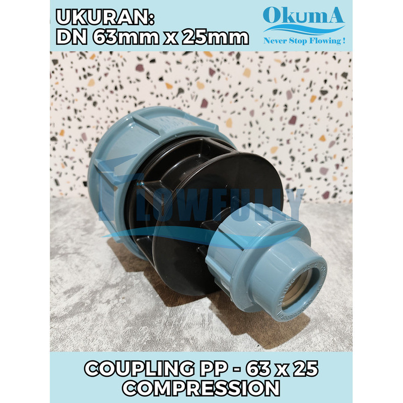 Jual COUPLING PP 63 x 25 MM OKUMA PN 16 HDPE COMPRESSION COUPLER SOCKET ...
