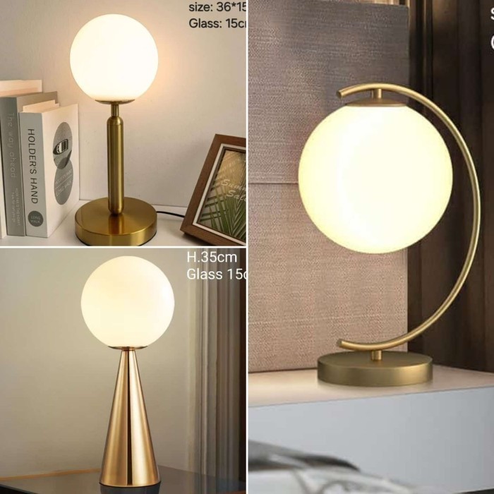 Jual Lampu Meja Tidur Minimalis Kamar Ruangtamu Kaca Susu Modern Gold Series Shopee Indonesia