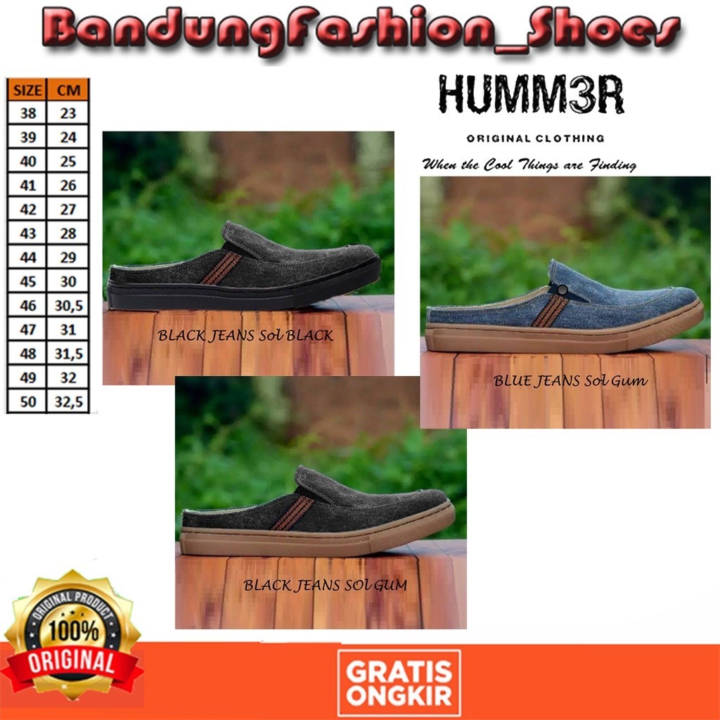 Jual Humm3r Loops - Sepatu Sandal Slop Jeans Denim Ukuran Besar Size 45 ...