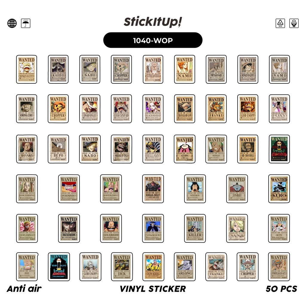 Jual COD 100 Pcss Stiker Pack One Piece Wanted Lucu Aesthetic Vynil ...