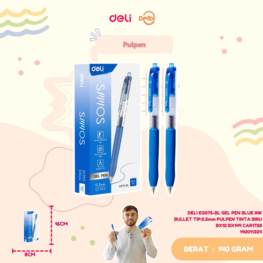 Jual DELI EG075-BL GEL PEN BLUE INK BULLET TIP:0.5mm PULPEN TINTA BIRU ...