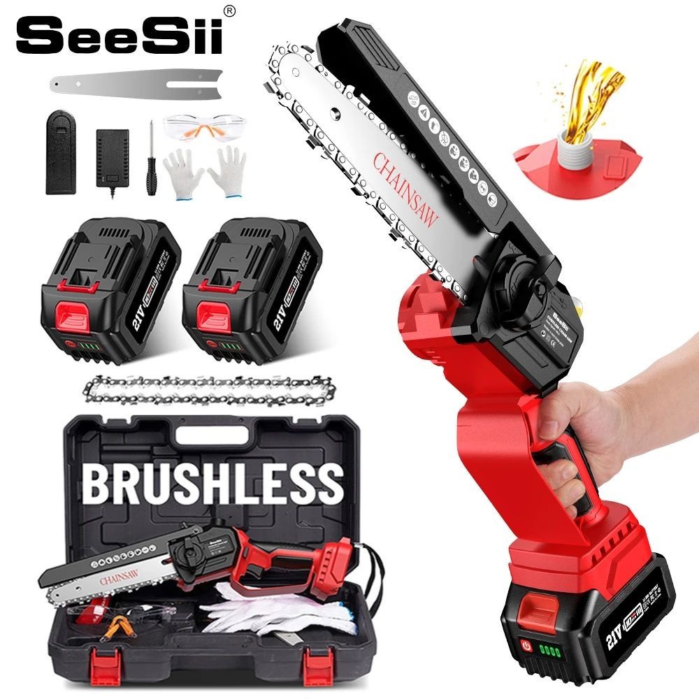 Jual SEESII 6 Inch Brushless Chainsaw Cordless Mini Electric Saw with ...