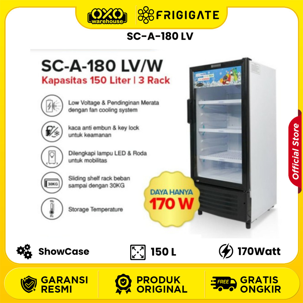 Jual FRIGIGATE SHOWCASE SCA 180 LV 3 RAK DISPLAY COOLER KULKAS LOW WATT ...