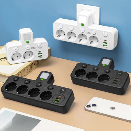 Stop kontak Multi Outlets Expander with Tipe C , EU Plug Power Strip for Home, Office