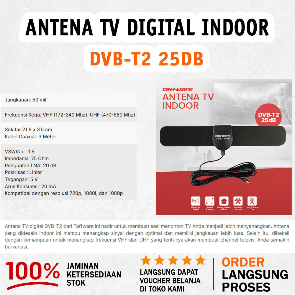 Jual Antena TV Digital | Indoor DVB-T2 High Gain 25dB Kabel 3 Meter ...