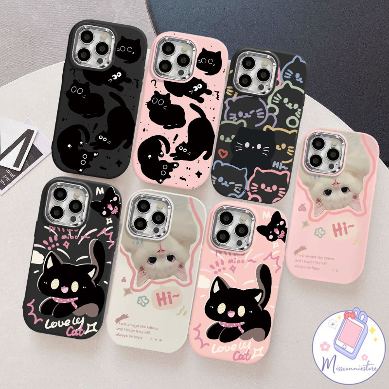 Jual Missconnie Casing Kucing Hitam Lucu Kartun Hati Cinta Grafiti ...