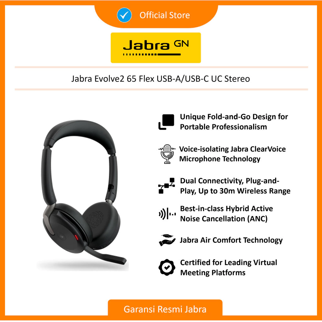 Jabra Evolve2 65 Flex USB-A/USB-C UC Stereo