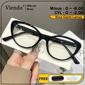 Viendo Kacamata Photocromic Anti Blueray Minus Wanita Cat Eye Frame Bluecromic Kaca Mata Optik