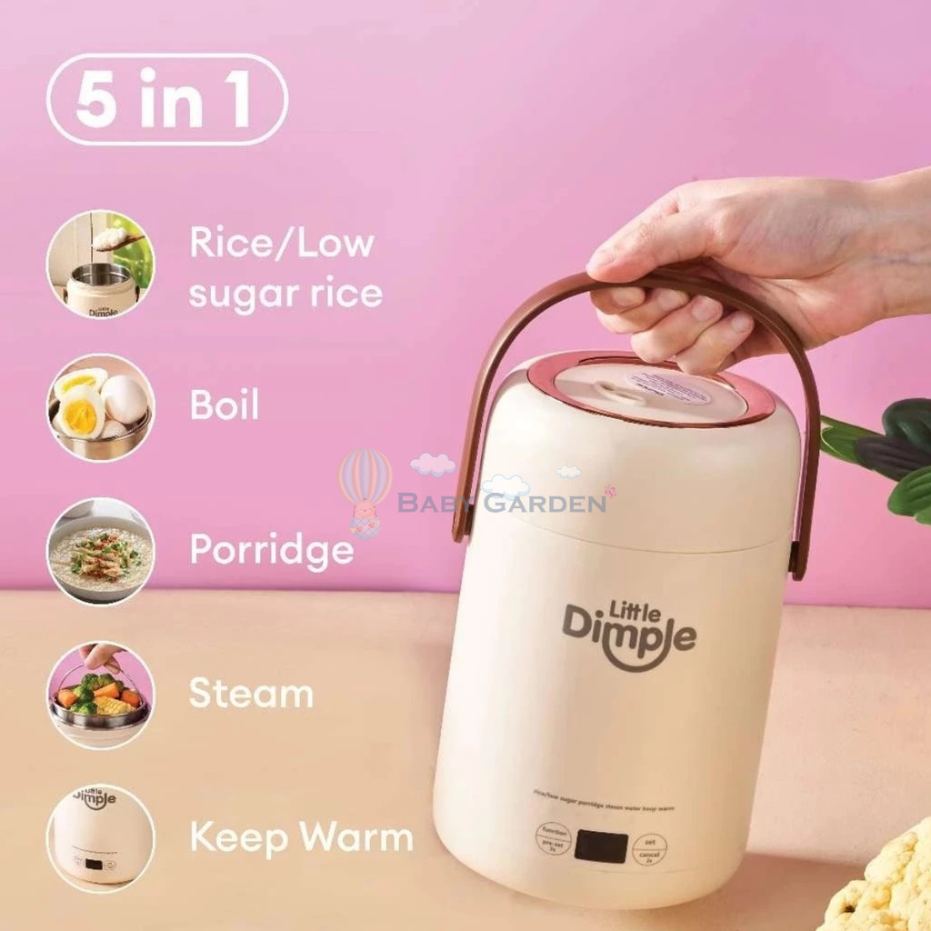 Jual little dimple mini portable cooker 5in1 , rice / low sugar rice, bowl, porridge, steam ...