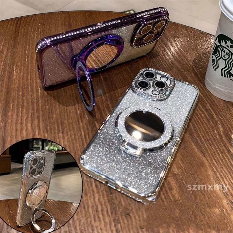 Pratinjau Case Iphone 15 PRO MAX Silver Mewah + Stand
