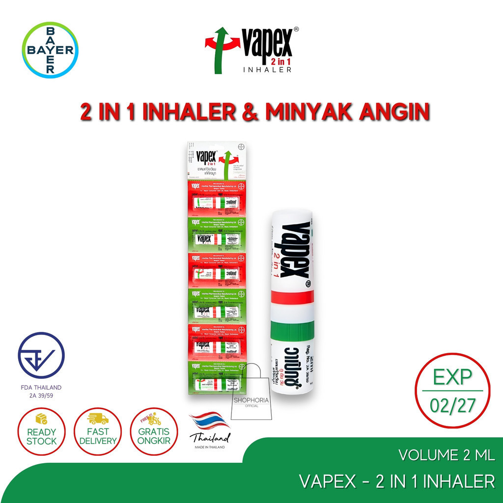 Jual Bayer Vapex 2 in 1 Inhaler Volume 2 ml cc Original Thailand Minyak ...