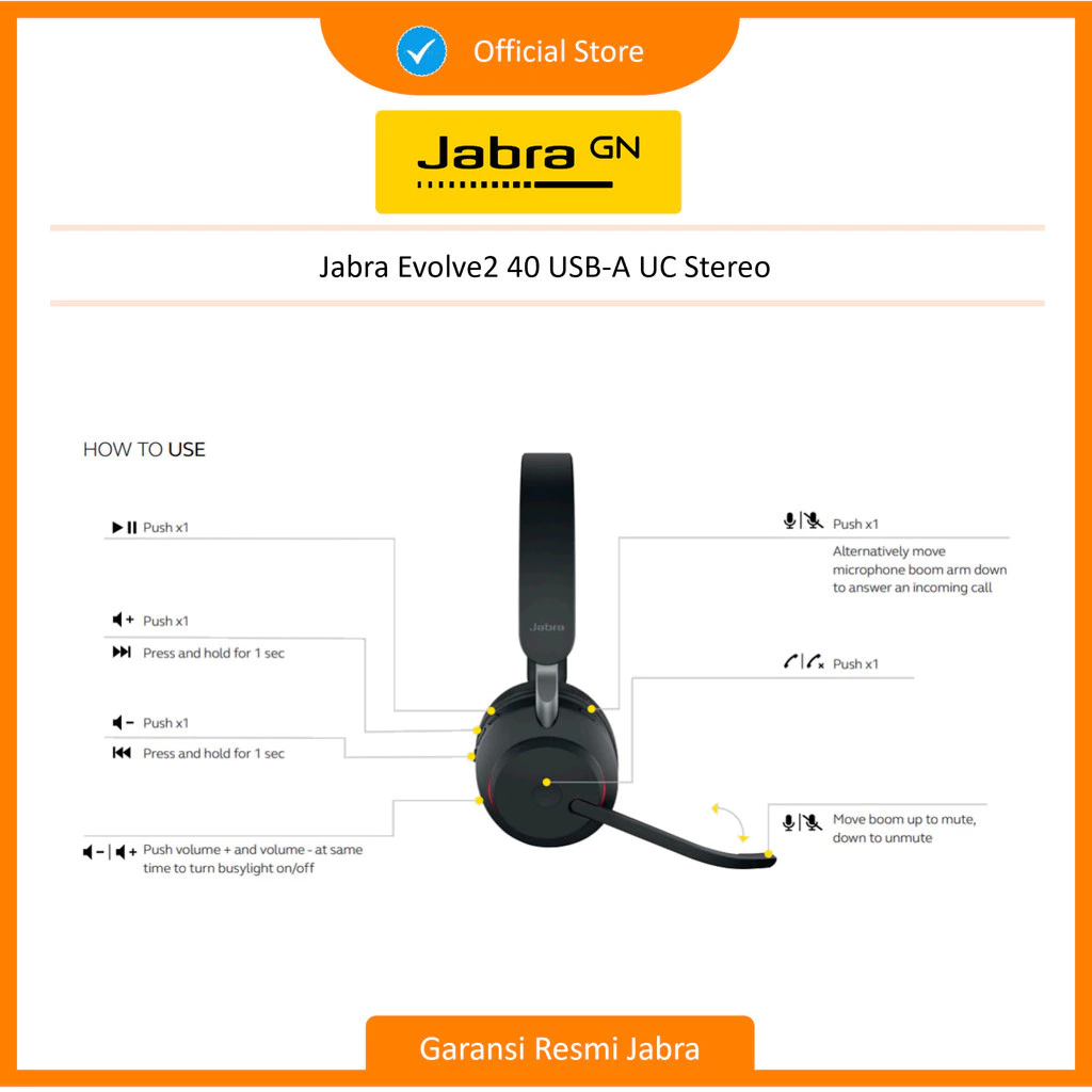 Jabra Evolve2 40 USB-A UC Stereo Headset (24089-989-999)
