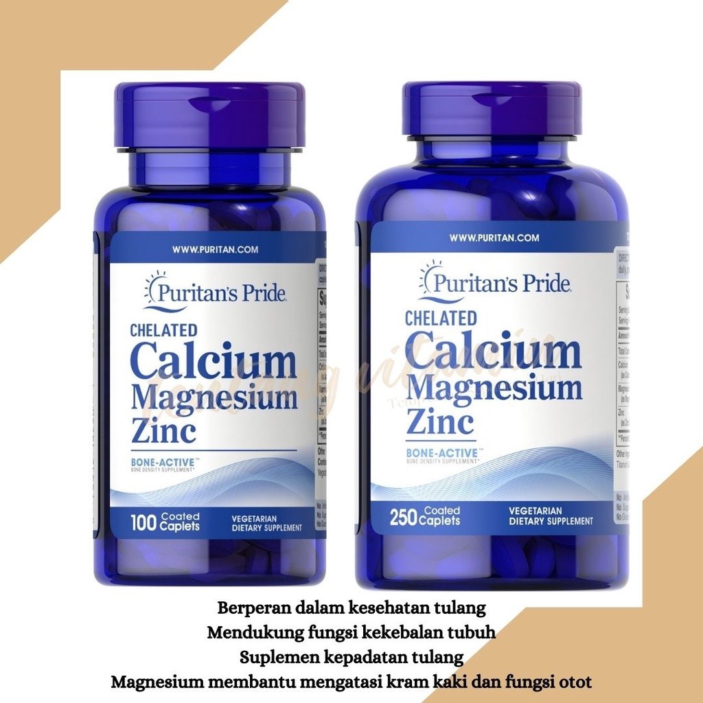 Jual Puritans Pride Chelated Calcium Magnesium Zinc 100 Caplets 250 Caplets Untuk Peninggi 7362