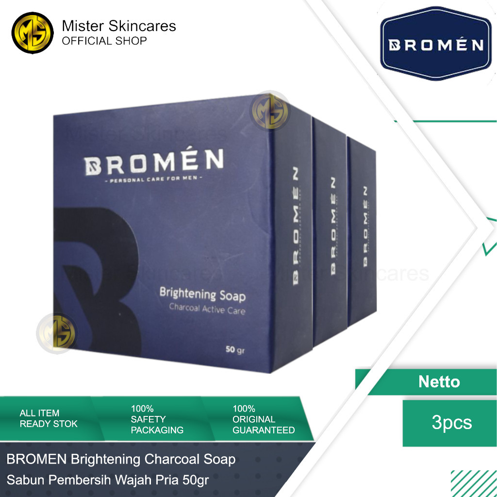 Bromen Brightening Soap - Paket Isi 3pcs Sabun Muka Pria untuk Kulit Cerah Bebas Kusam