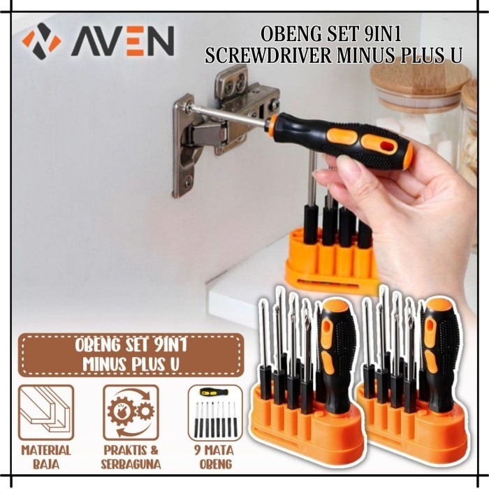 Jual AVEN Obeng Set 9in1 / Screwdriver Mata Obeng Plus Minus U Pembuka ...