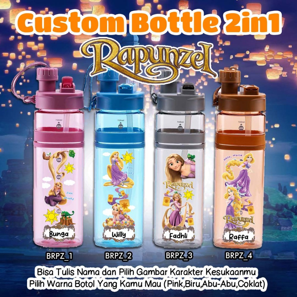 Jual BOTOL MINUM CUSTOM 2 IN 1 DESAIN KARTUN RAPUNZEL PRINCESS ...