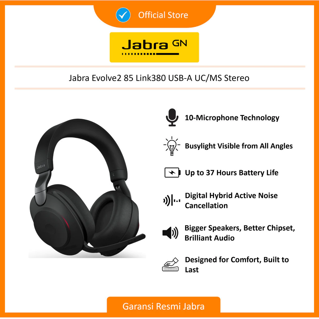 Jabra Evolve2 85 Link380 USB-A UC/MS Stereo
