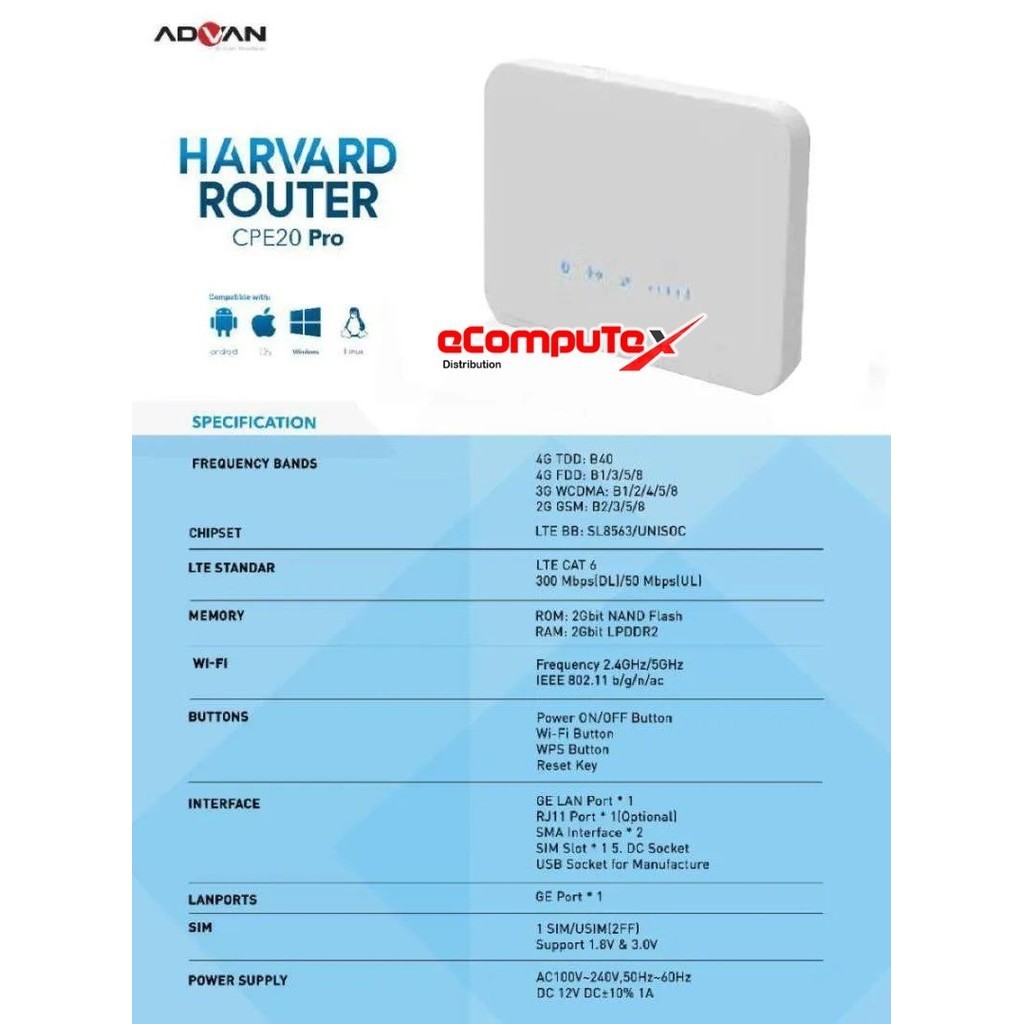 Jual Advan Harvard Router CPE 20 PRO Modem Wifi 4G - TKDN RESMI ...