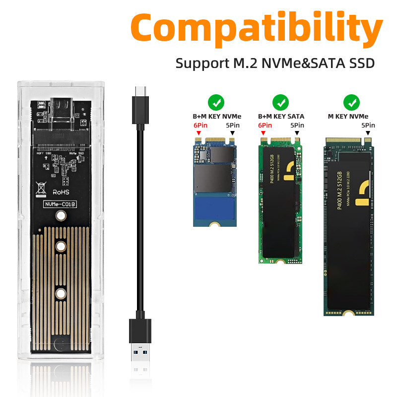Jual M.2 NVME PCIe NGFF SATA Dual Protocol SSD Case Clear USB Type C ...