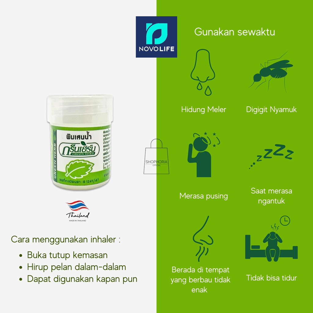 Jual Novolife Green Herb Borneol Herbal Inhaler Volume 2 ml cc Original ...