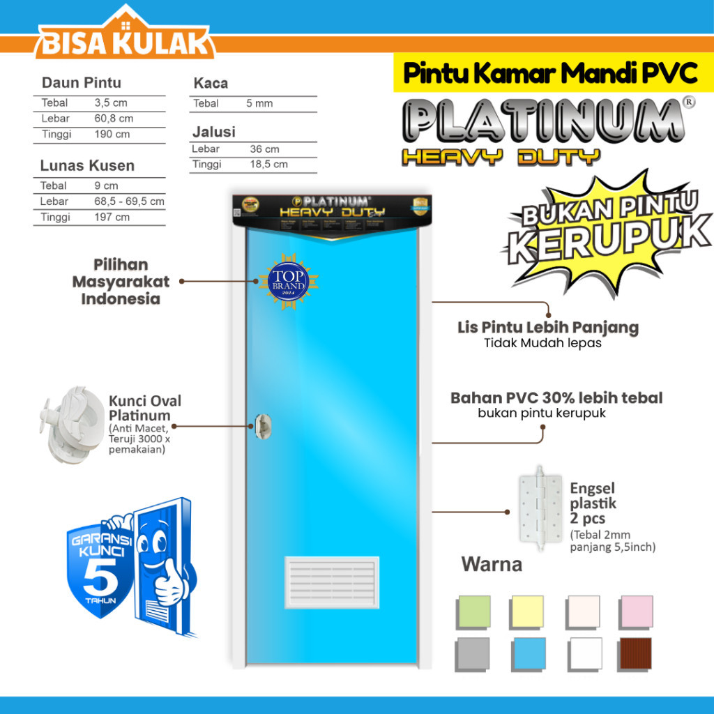 Jual Pintu Kamar Mandi PVC Heavy Duty Platinum Polos | Shopee Indonesia