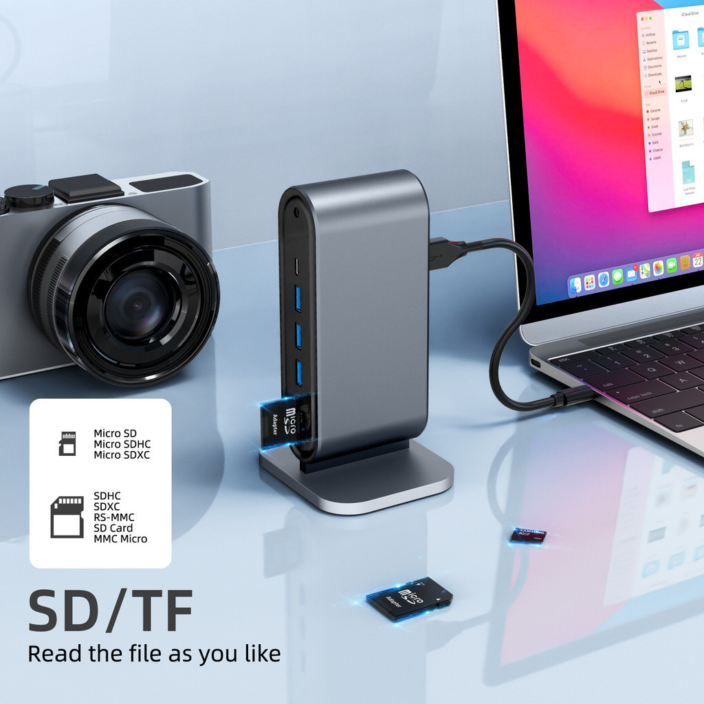 Gambar produk LENOTCH 12 In 1 USB Hub Dock Station Type-C 4K HD Compatible RJ45 HDMI VGA USB SD / TF Card Reader PD Fast Charge USB Adapter Audio 3.5Mm 4