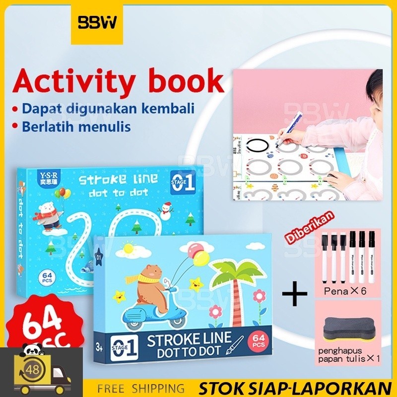 Jual 64 Pages Reusable MAGIC WORKBOOK Dot To Dot Wipe And Clean book ...