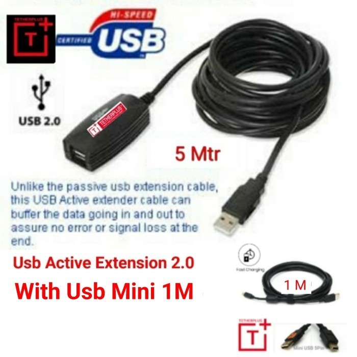 Jual TetherPlus Usb 2.0 active extension panjang 5m with Usb mini B 5 ...
