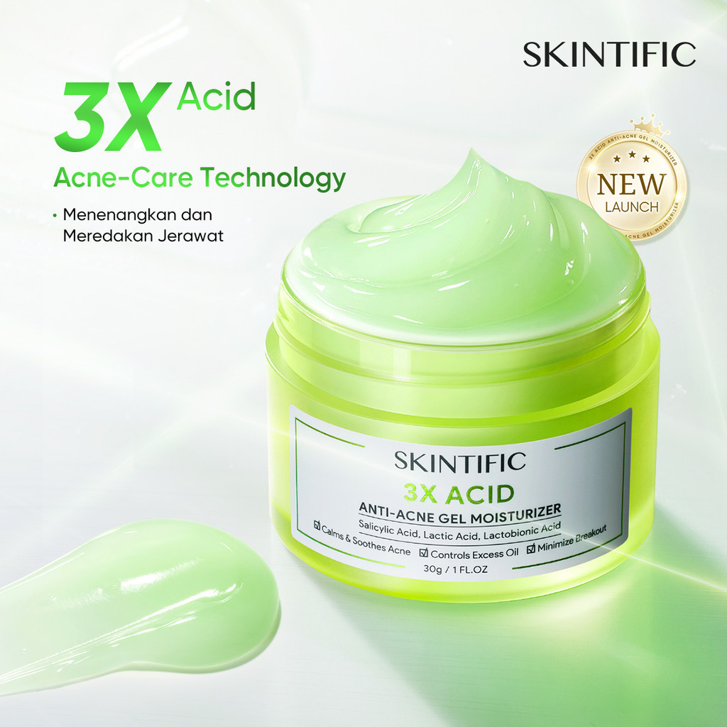 Jual Ready Stock New Launch Skintific 3x Acid Anti Acne Gel Moisturizer 30g Melembabkan 0486