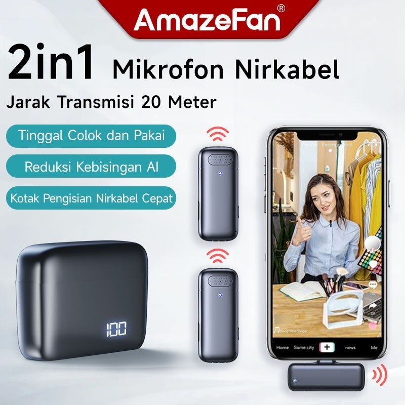 Jual Amazefan New Mikrofon Nirkabel Lavalier Dengan Kotak Pengisi Daya Wireless Microphone