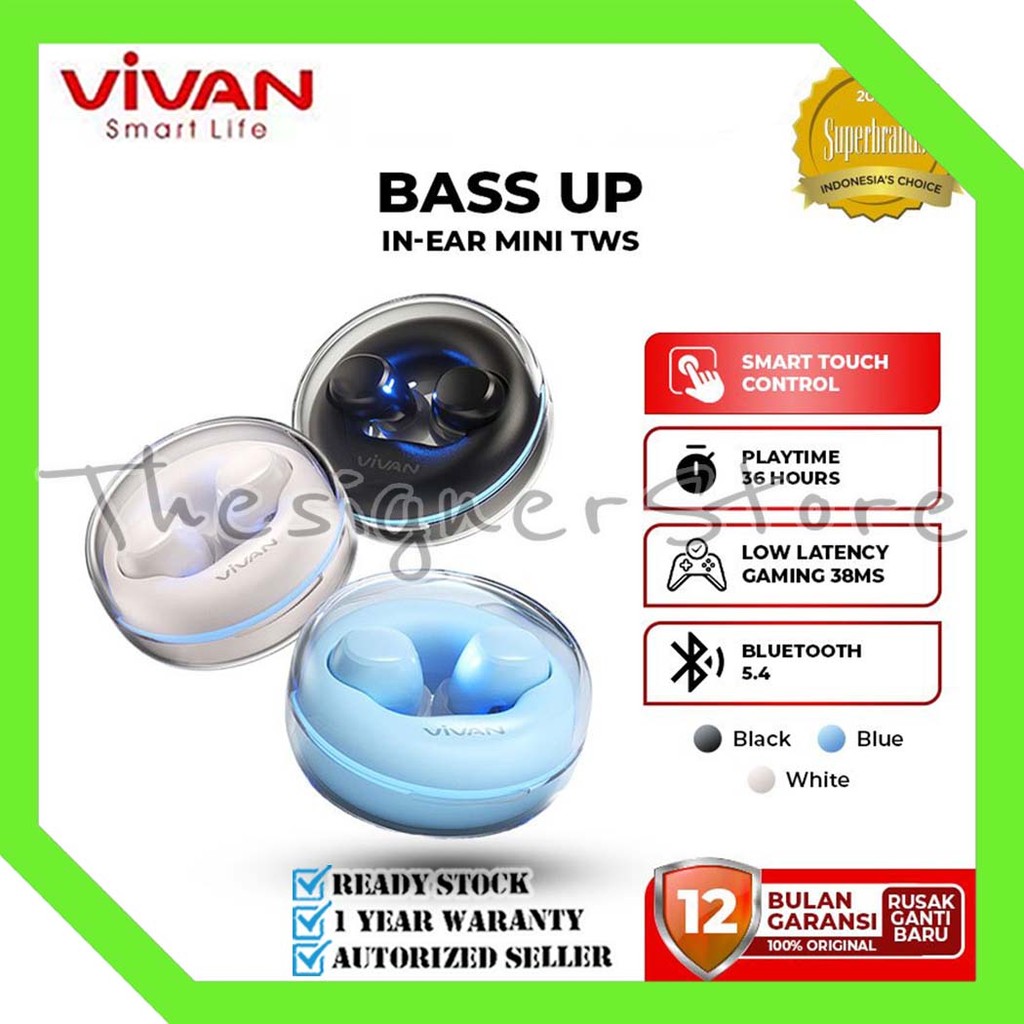 TWS VIVAN Space Mini Earphone Bluetooth Bass Up Low Latency 36 Hrs Playtime - Garansi Resmi 1 Thn