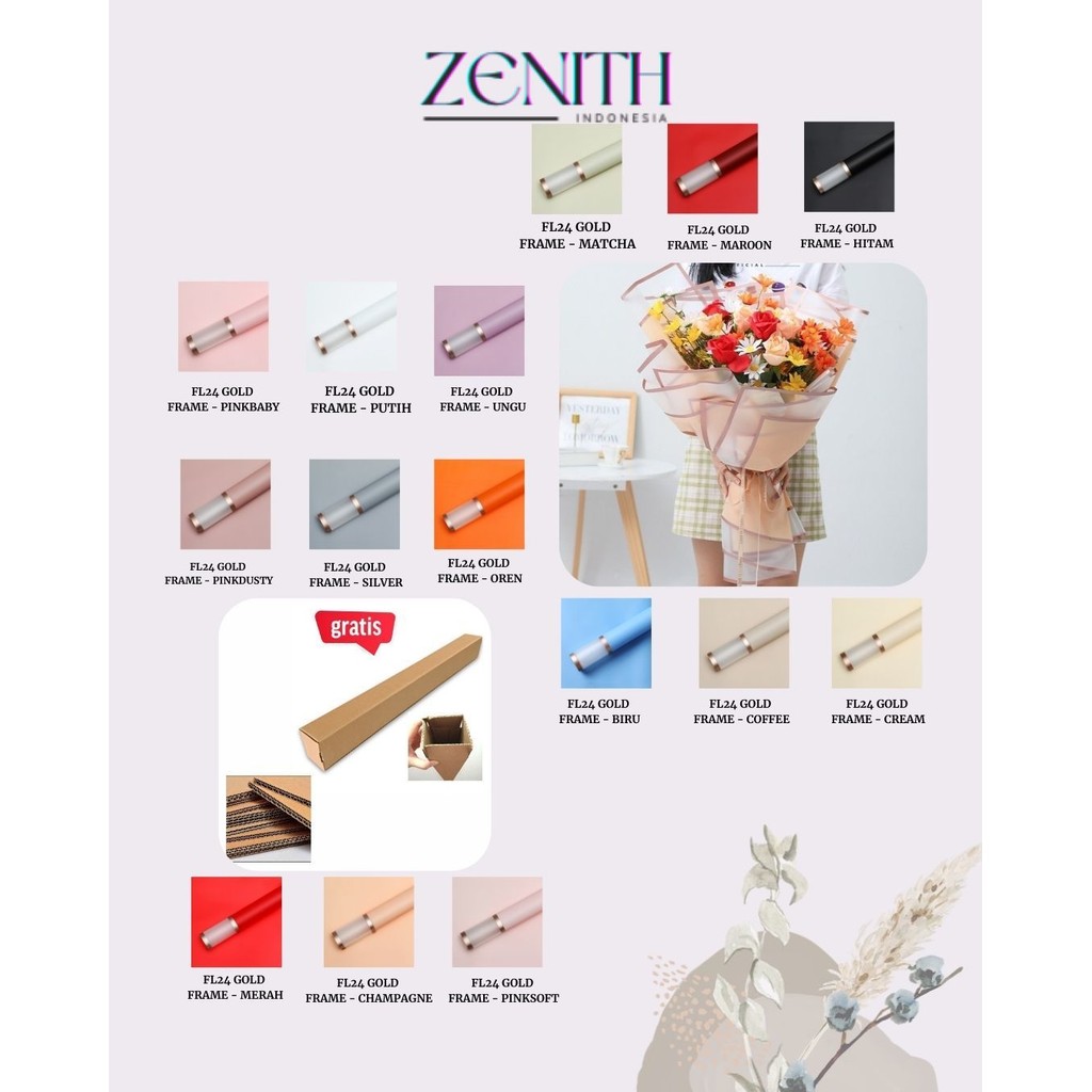 Jual Zenith - (5 LEMBAR) - FL24 GOLD FRAME Kertas Bunga Paper Buket ...