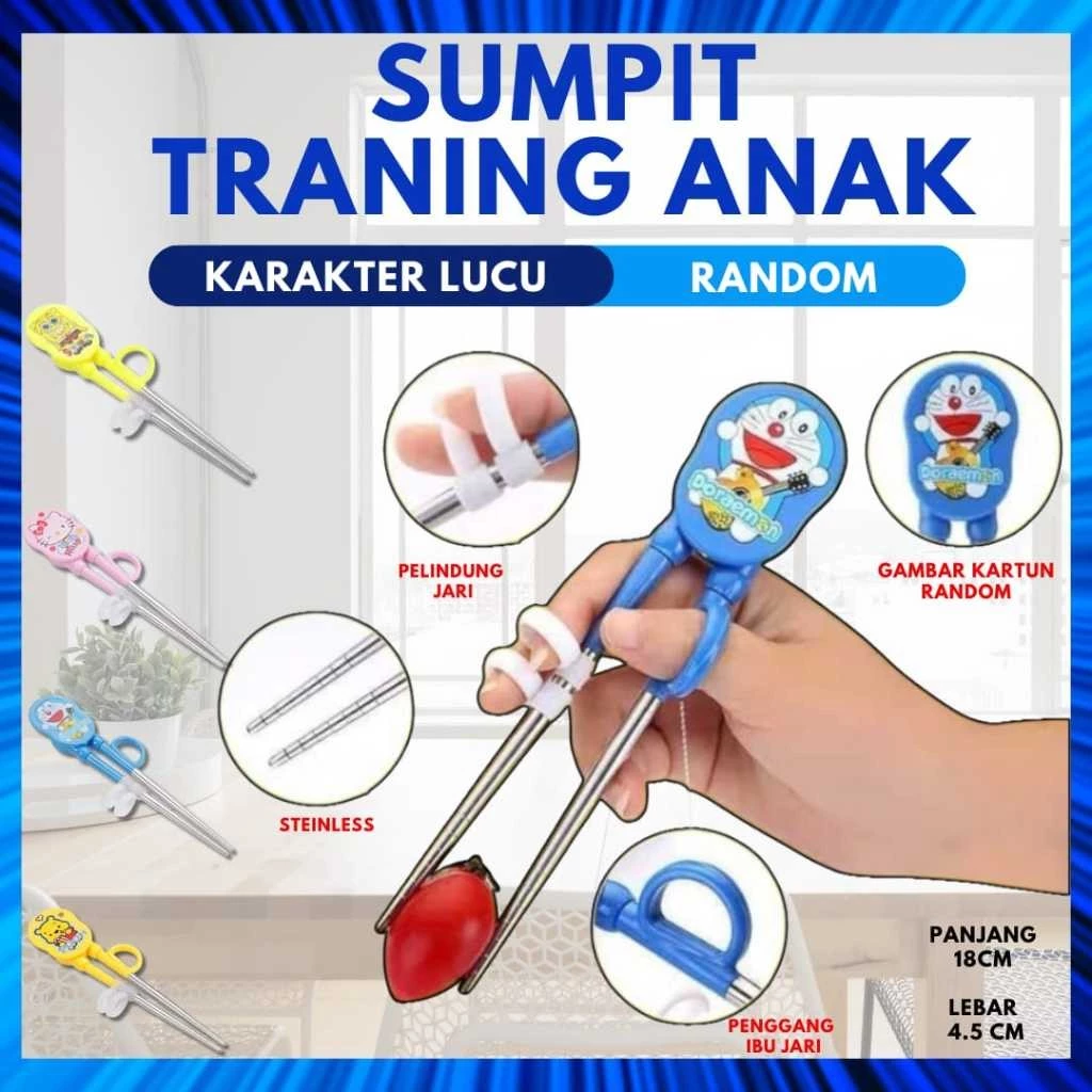 Sumpit Training  Anak Karakter/ Sumpit Anak Makan Model Kartun Food Grade Stainless | AutoStock