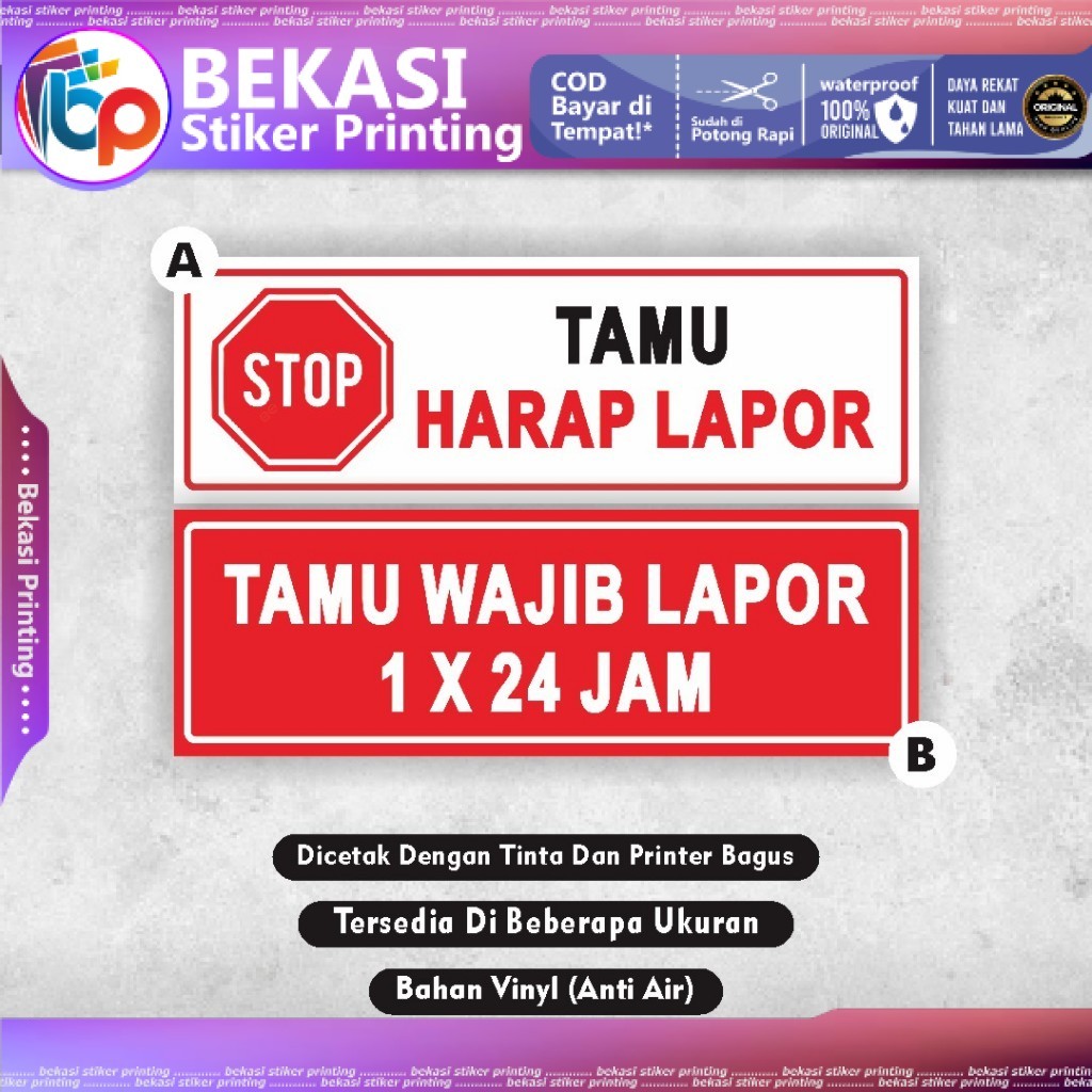 Jual Stiker Tamu Harap Lapor Stiker Tamu Wajib lapor 1x24 Jam | Shopee