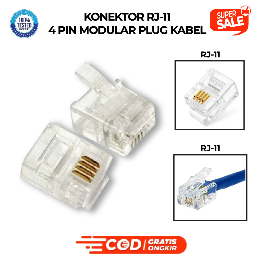 Jual KONEKTOR RJ11 CONNECTOR 4 PIN TELPON RJ 11 JACK TELEPHONE PROMO ...